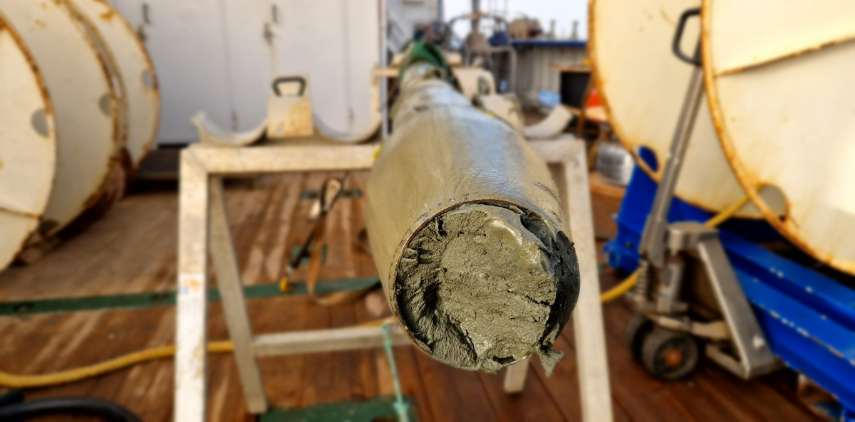 Like a giant dart, this metal tube was stuck into the sea floor, to sample the sediments. 