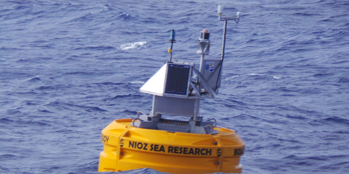 One of the tethered NIOZ buoys "in action" in the eastern subtropical North Atlantic Ocean