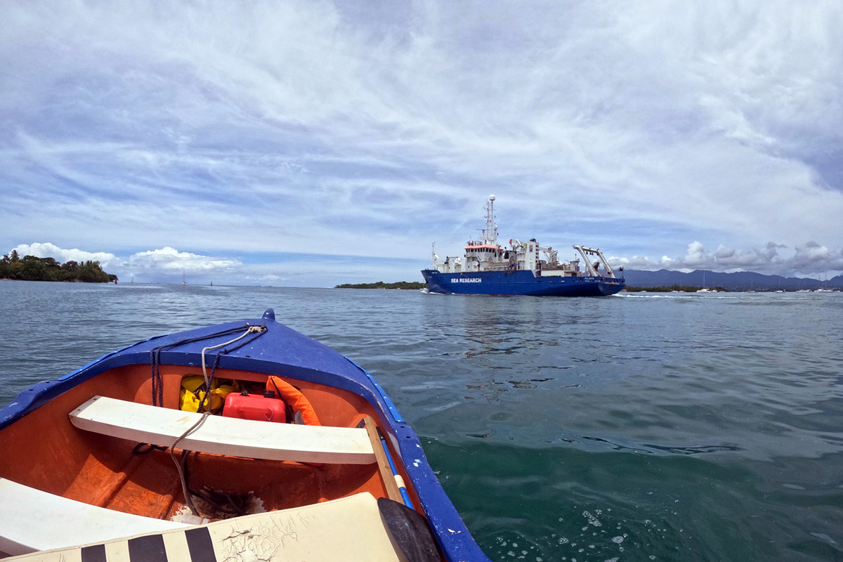 The RV Pelagia leaving the port of Pointe-à-Pitre, heading to the Great Atlantic Sargassum Belt (photo credit: Pierre-Yves Pascal)