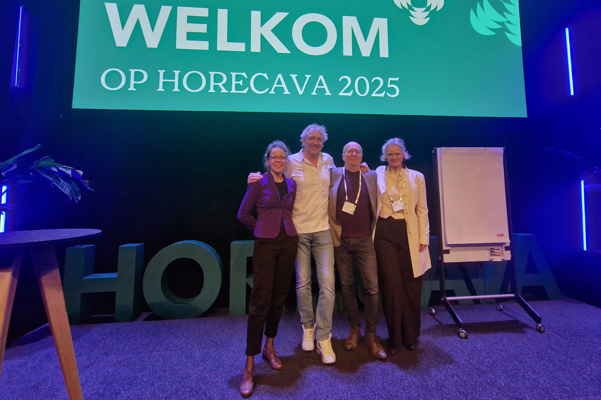 The organisers of the first Sustainable Fish Symposium on the Dutch hospitality conference Horecava: Anieke van Leeuwen (NIOZ), Jef Schuur (chef Bij Jef), Kees Camphuysen (NIOZ), Katja Philippart (NIOZ).