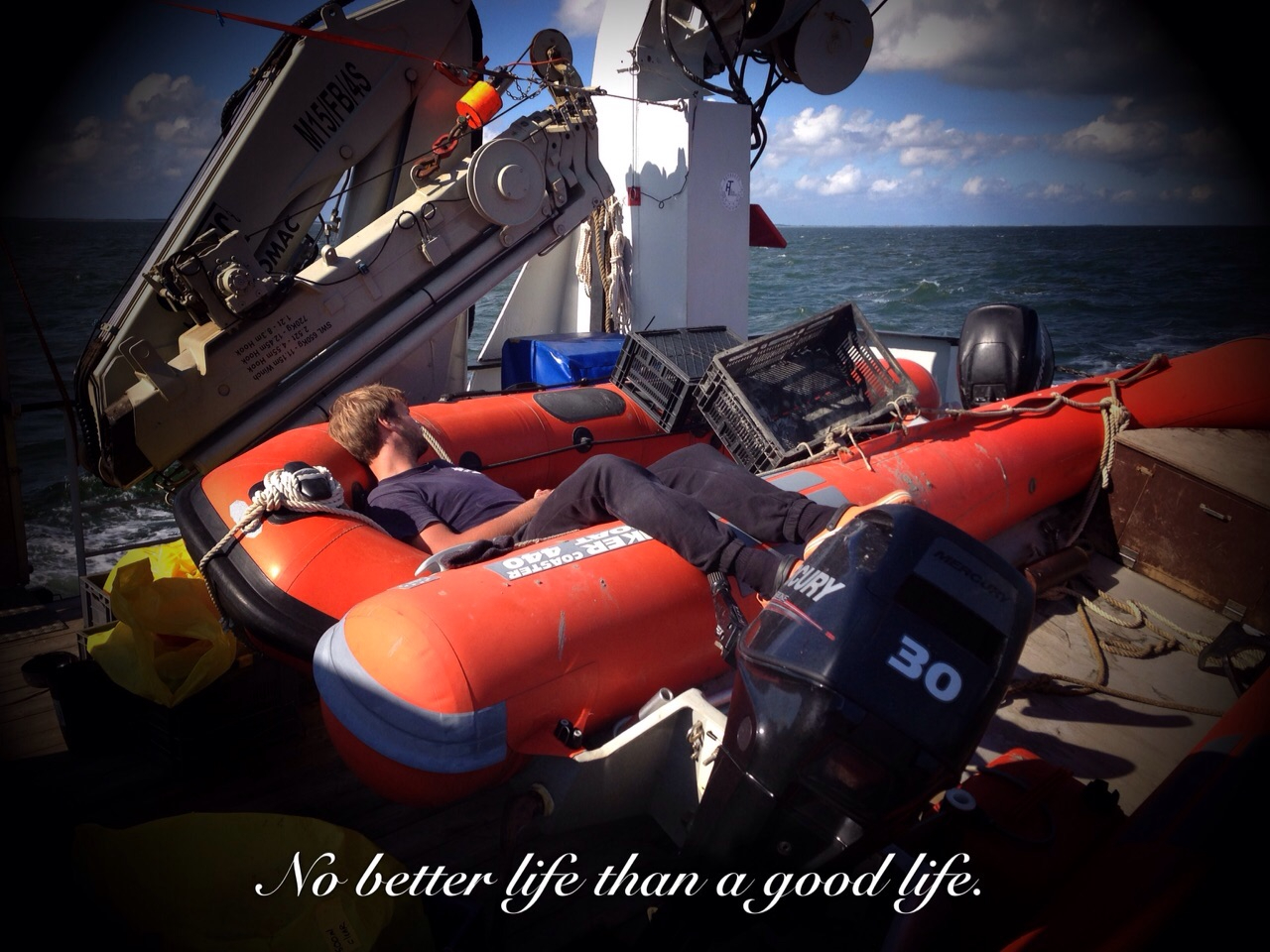 Asleep on the afterdeck of the RV Navicula during SIBES (made by a certain colleague in 2015)